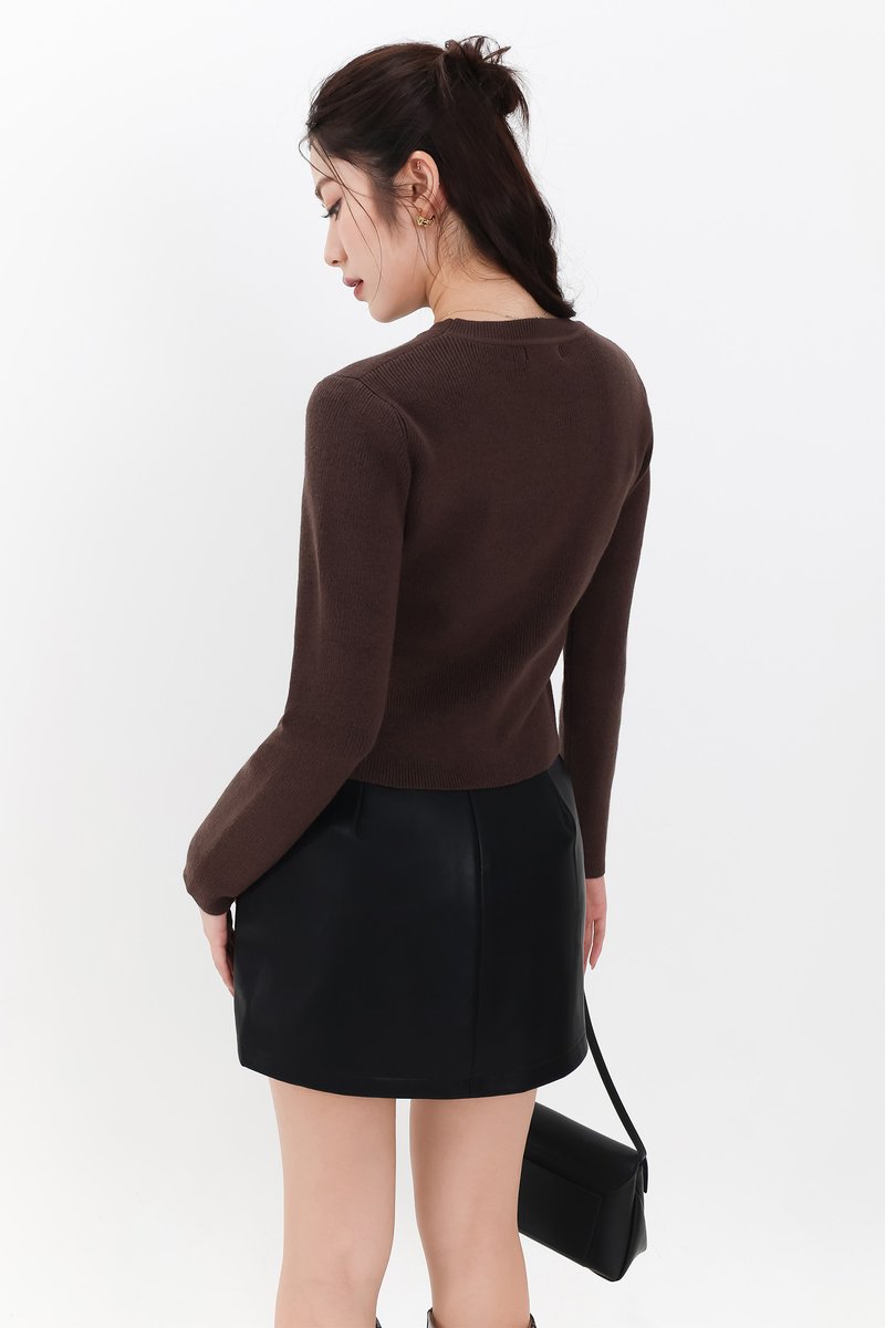 Bridgette Button Knit Sweater in Dark Cool Brown