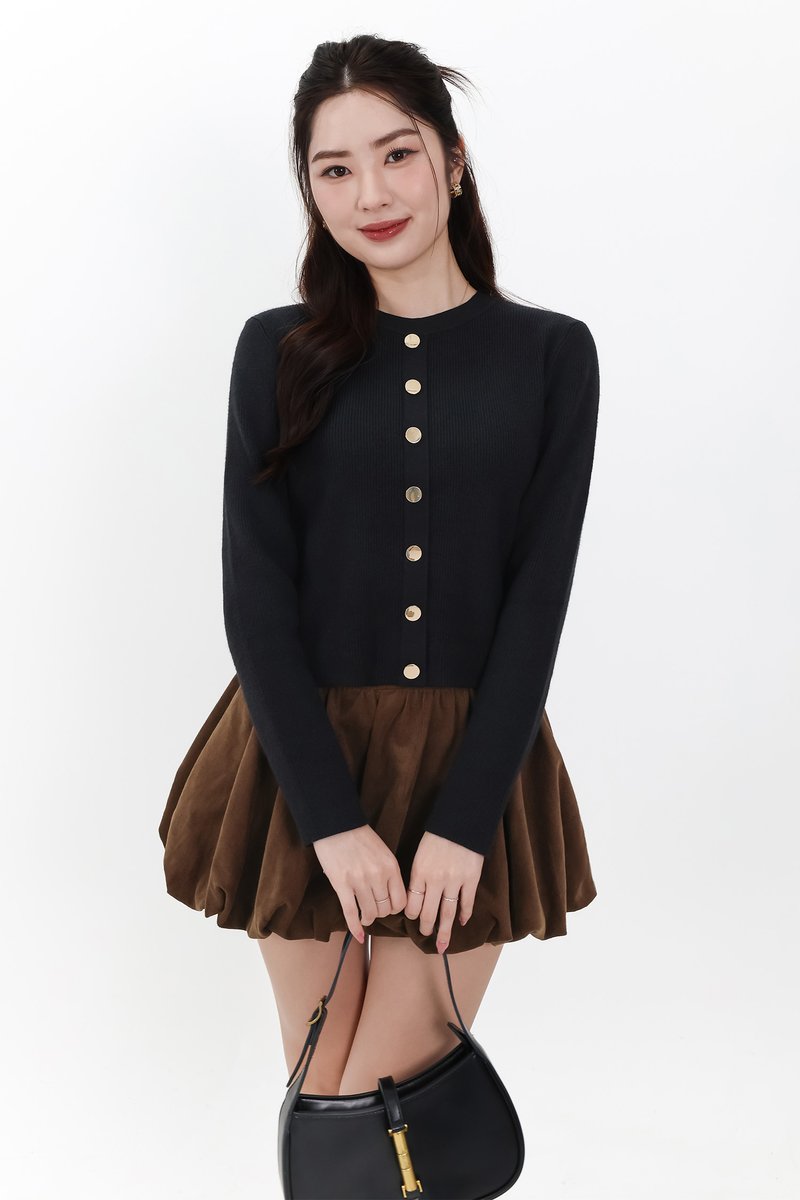 Bridgette Button Knit Sweater in Black