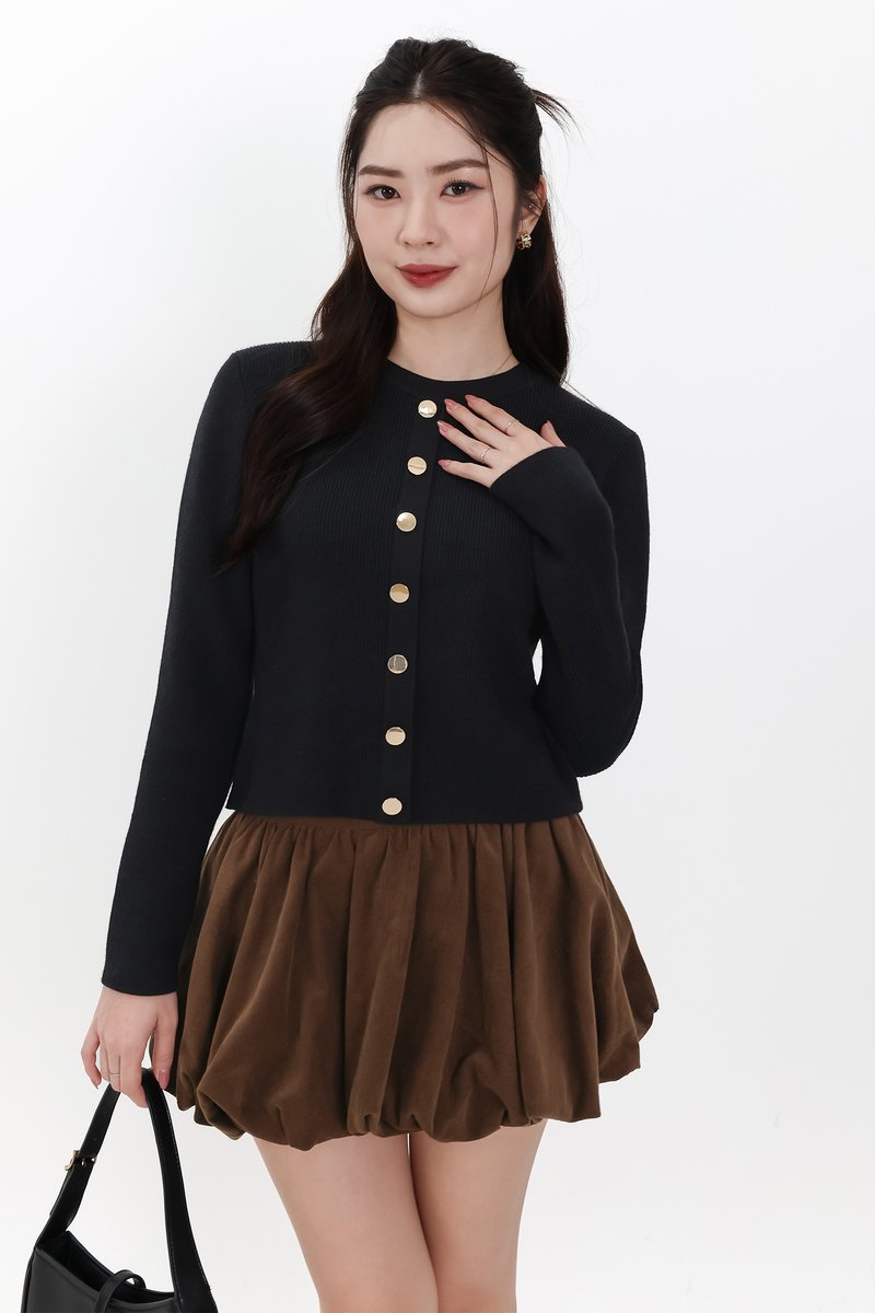 Bridgette Button Knit Sweater in Black