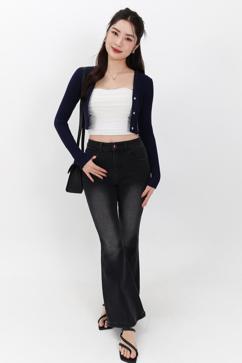 SALE EXCLUSIVE | Berlini Basic Knit Cropped Cardigan in Navy