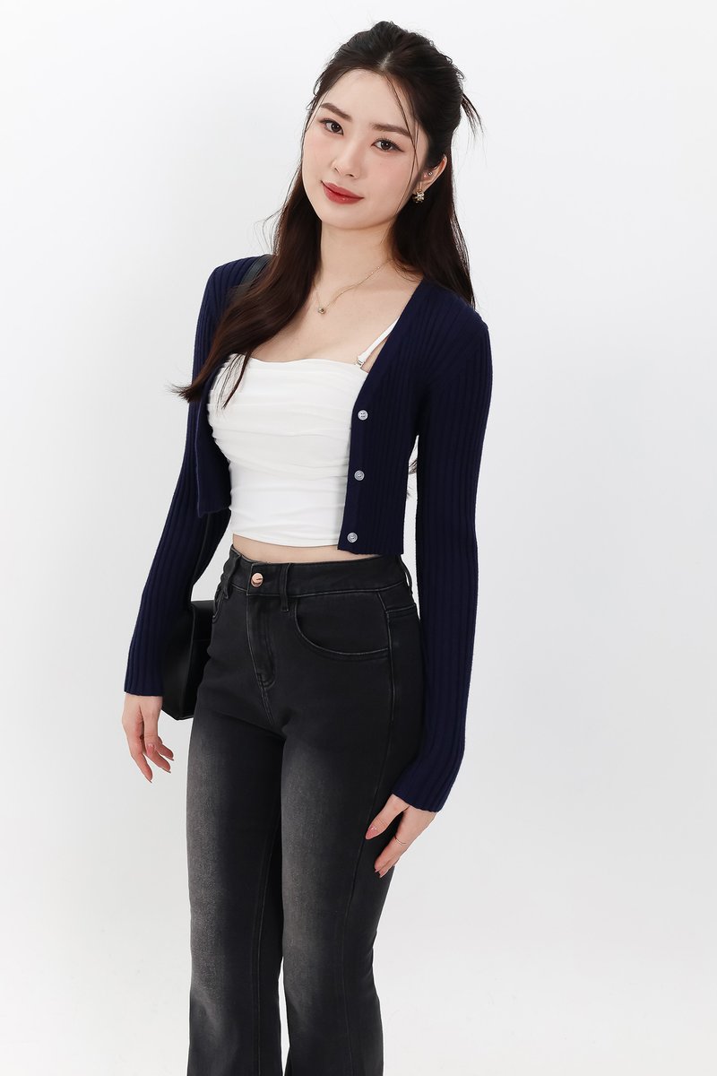 SALE EXCLUSIVE | Berlini Basic Knit Cropped Cardigan in Navy