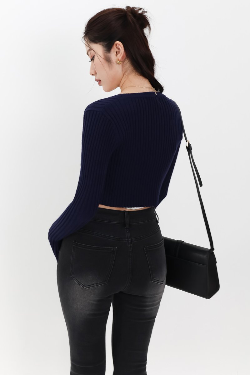 SALE EXCLUSIVE | Berlini Basic Knit Cropped Cardigan in Navy