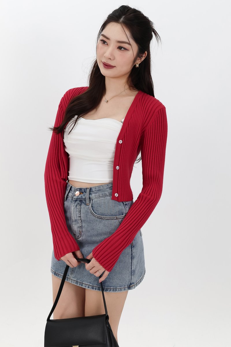 SALE EXCLUSIVE | Berlini Basic Knit Cropped Cardigan in Red