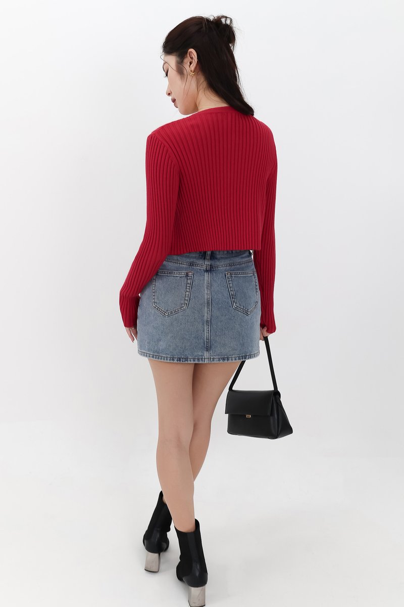 SALE EXCLUSIVE | Berlini Basic Knit Cropped Cardigan in Red