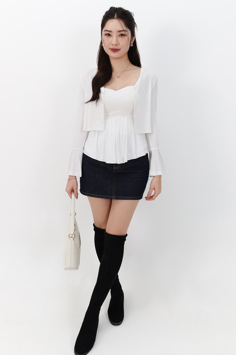 SALE EXCLUSIVE | Bria Bell Sleeve Cardigan Top Set in White