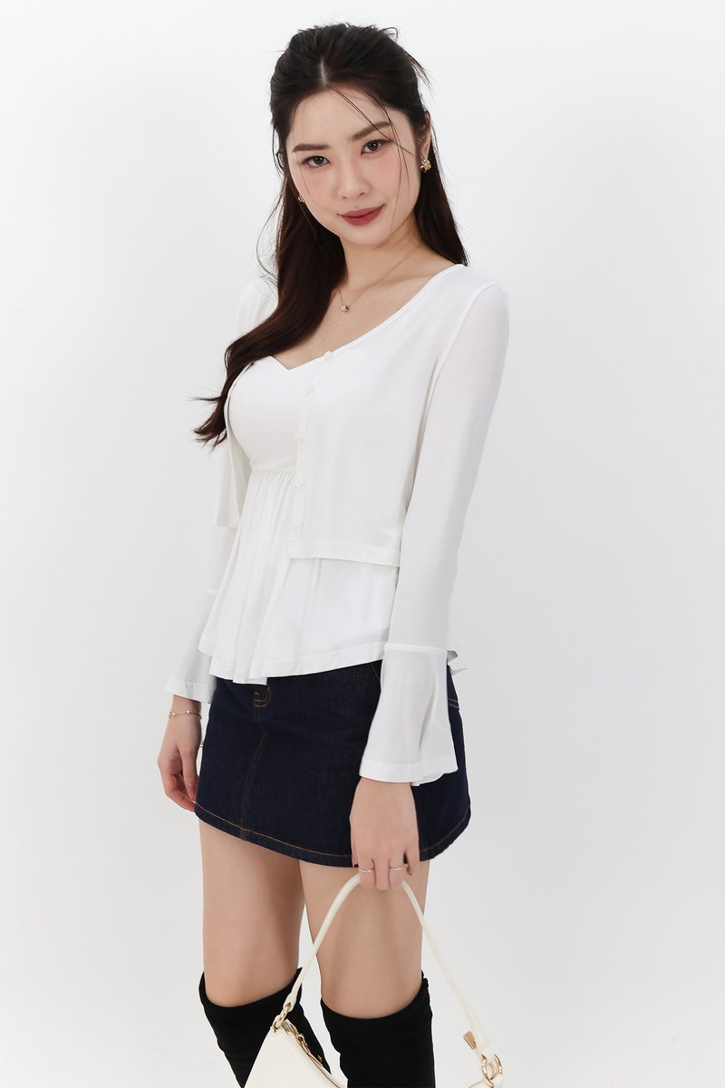 SALE EXCLUSIVE | Bria Bell Sleeve Cardigan Top Set in White