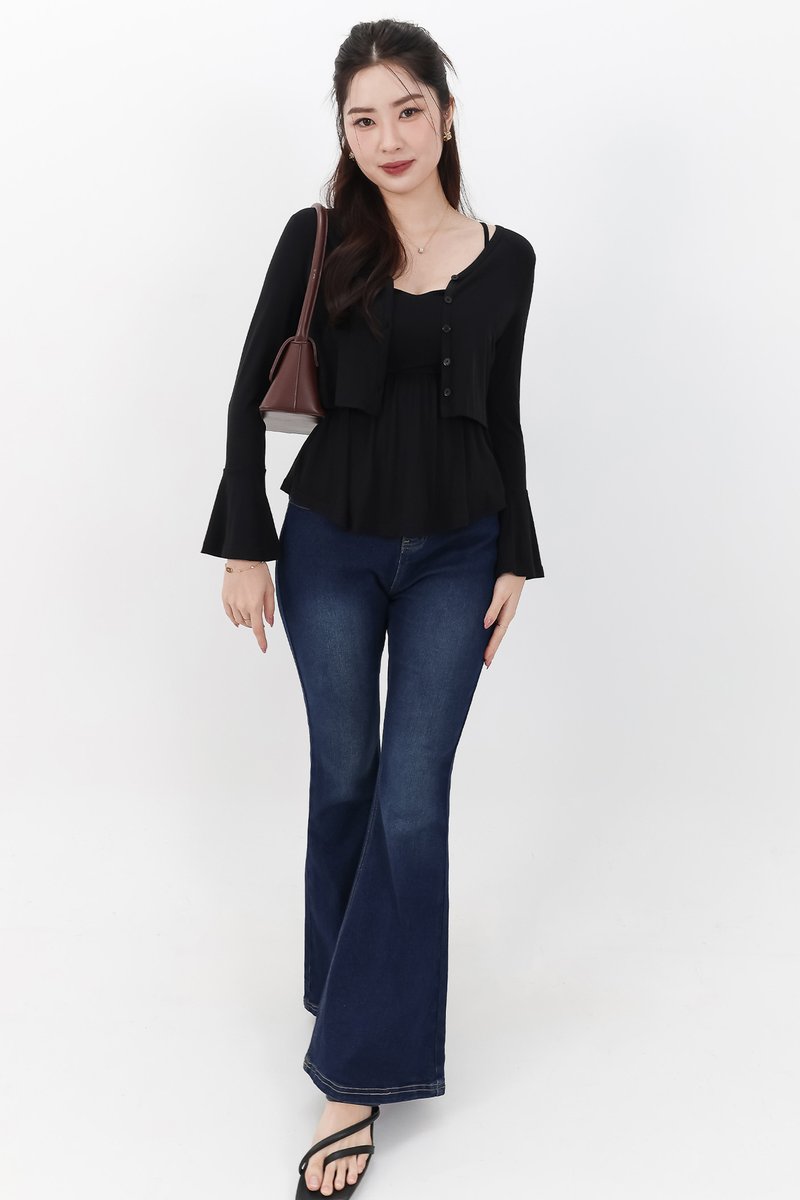 SALE EXCLUSIVE | Bria Bell Sleeve Cardigan Top Set in Black