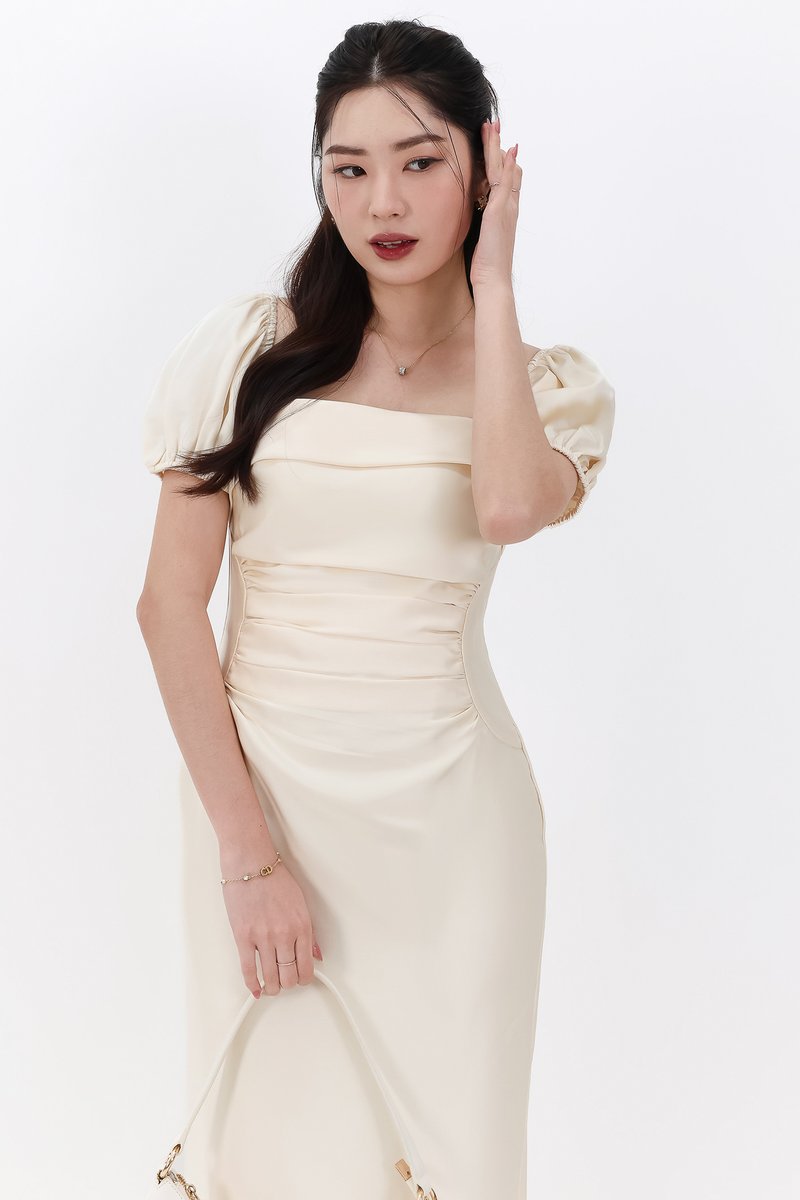 SALE EXCLUSIVE | Marielle Multi Way Satin Midaxi Dress in Pastel Yellow
