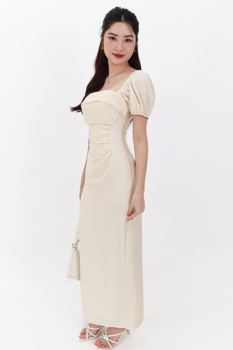 SALE EXCLUSIVE | Marielle Multi Way Satin Midaxi Dress in Pastel Yellow