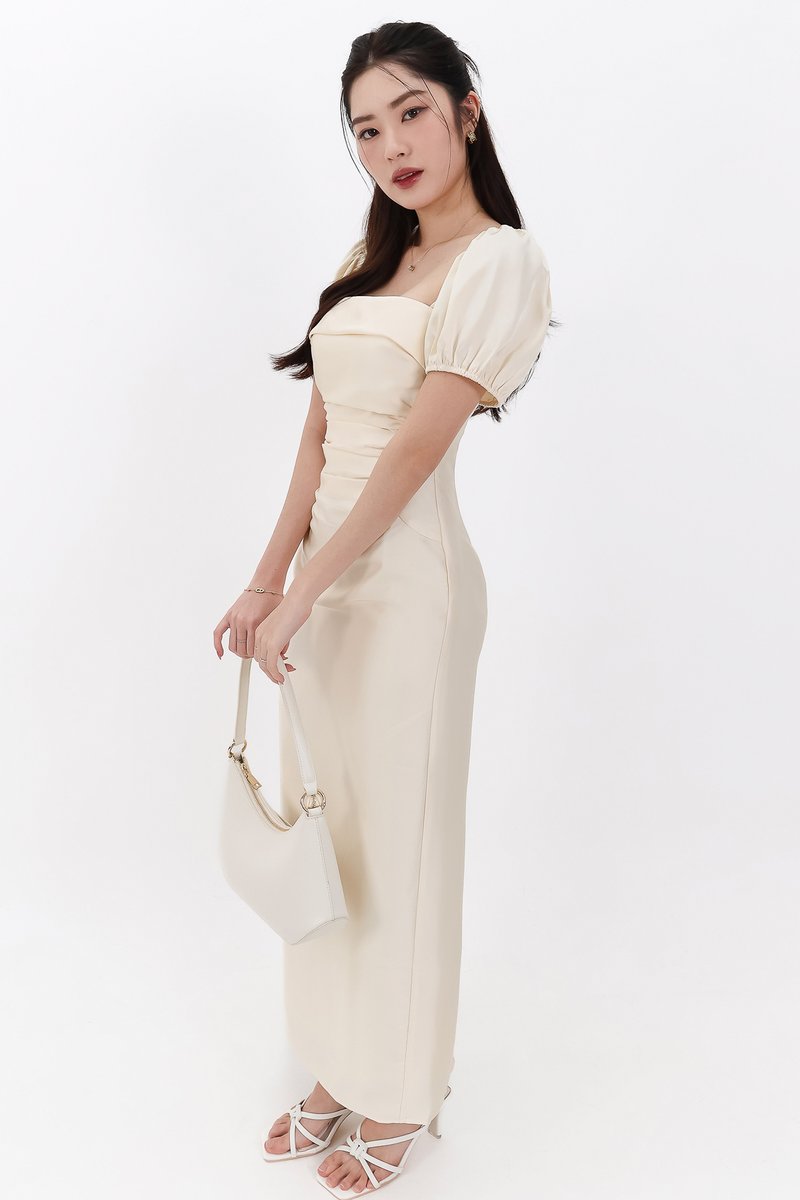 SALE EXCLUSIVE | Marielle Multi Way Satin Midaxi Dress in Pastel Yellow