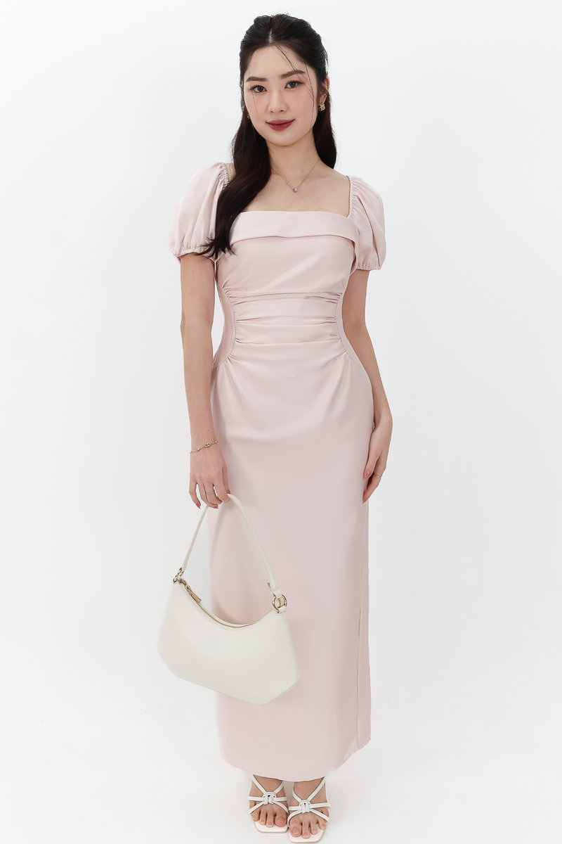 SALE EXCLUSIVE | Marielle Multi Way Satin Midaxi Dress in Pastel Pink