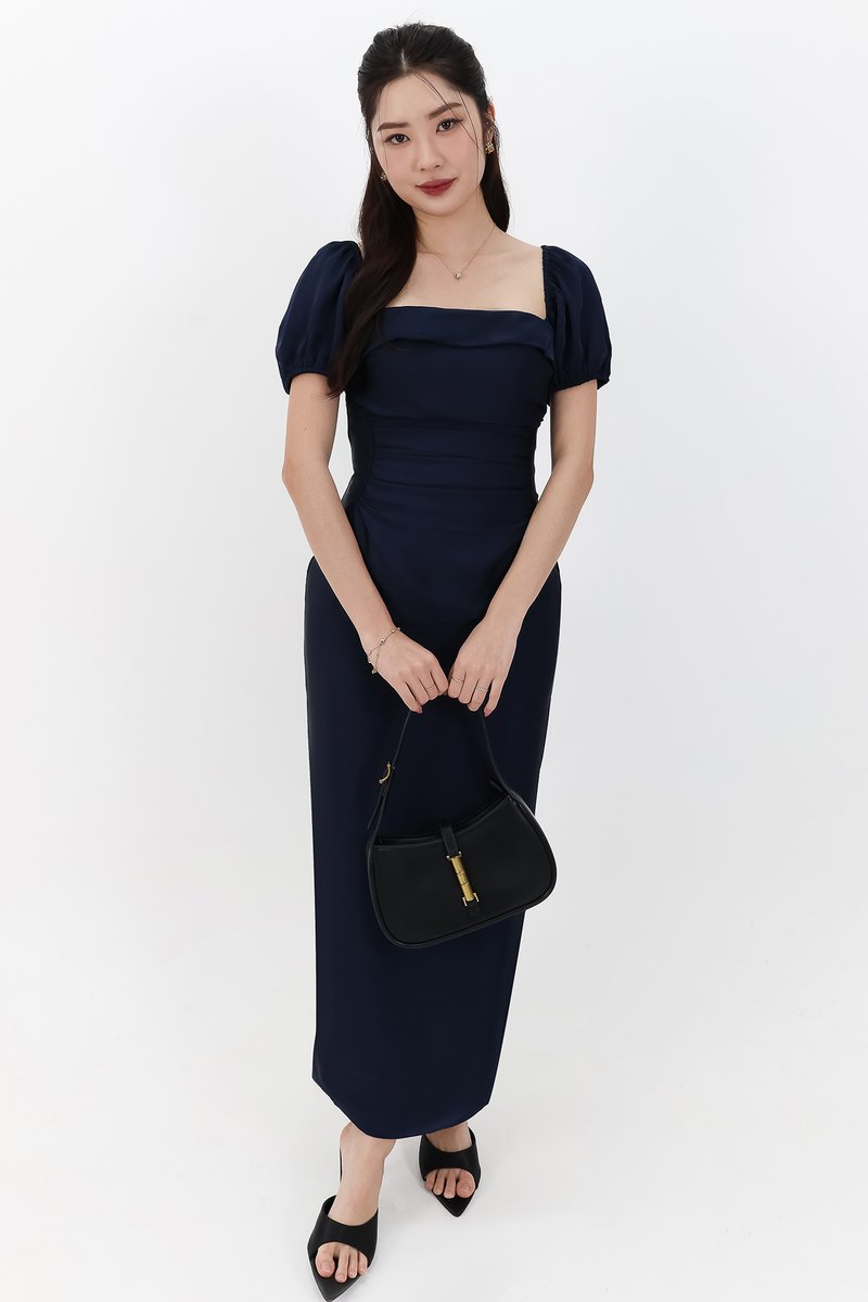 SALE EXCLUSIVE | Marielle Multi Way Satin Midaxi Dress in Midnight