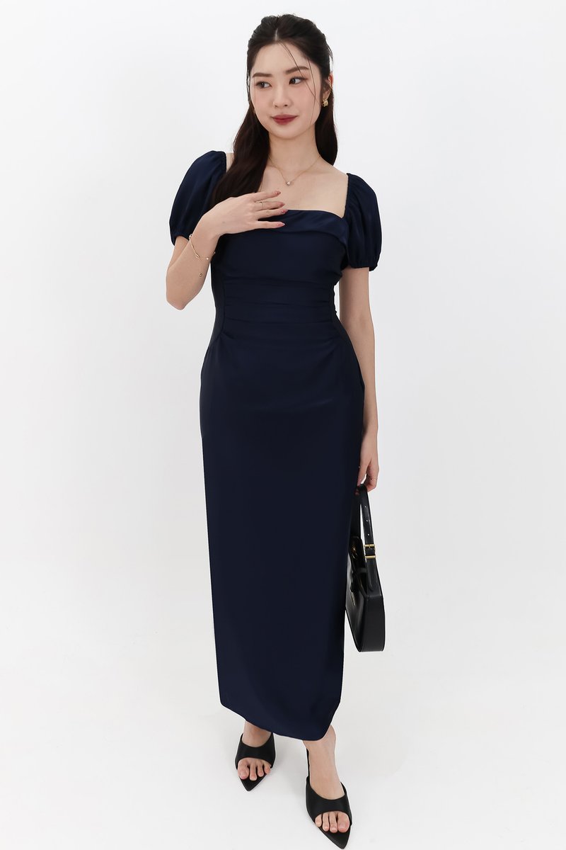 SALE EXCLUSIVE | Marielle Multi Way Satin Midaxi Dress in Midnight