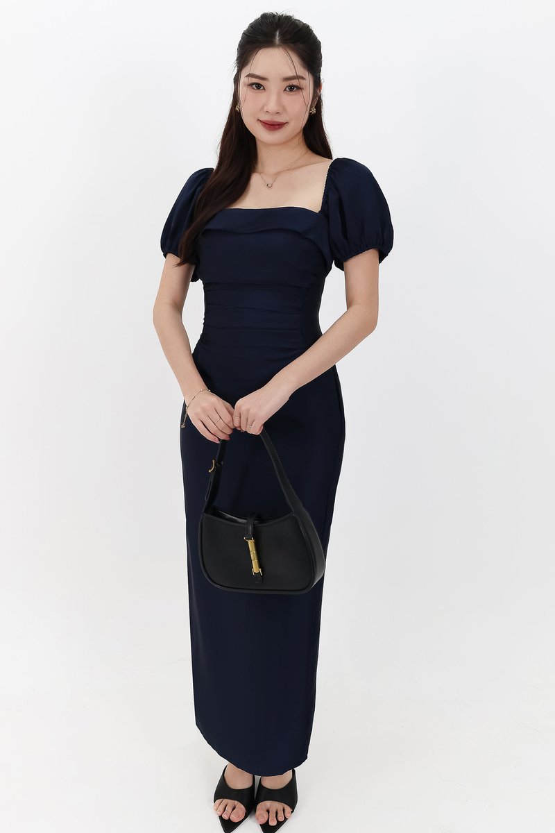 SALE EXCLUSIVE | Marielle Multi Way Satin Midaxi Dress in Midnight