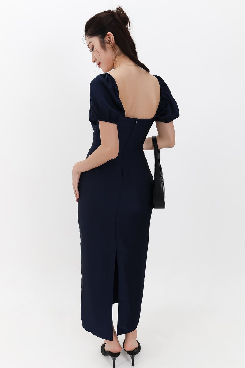 SALE EXCLUSIVE | Marielle Multi Way Satin Midaxi Dress in Midnight