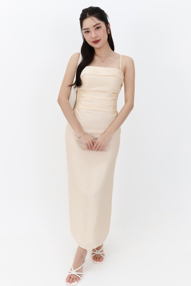 SALE EXCLUSIVE | Marielle Multi Way Satin Midaxi Dress in Pastel Yellow
