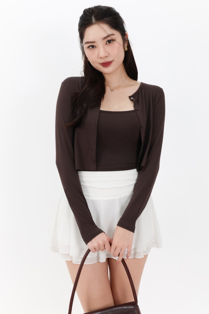 Chaeyi Cardigan Top Set in Dark Brown