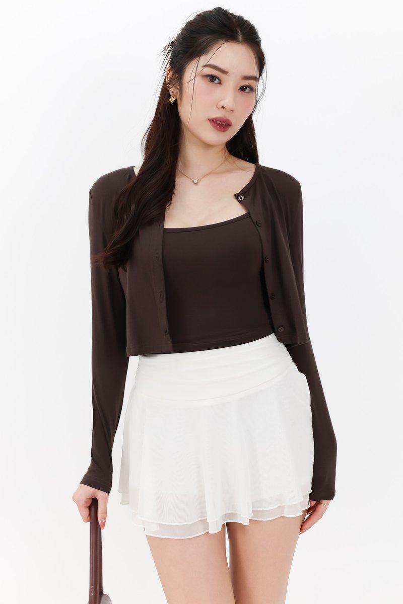 Chaeyi Cardigan Top Set in Dark Brown