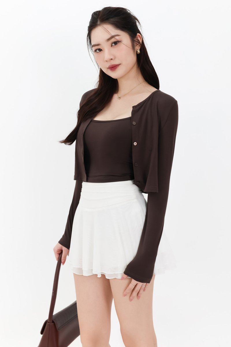 Chaeyi Cardigan Top Set in Dark Brown