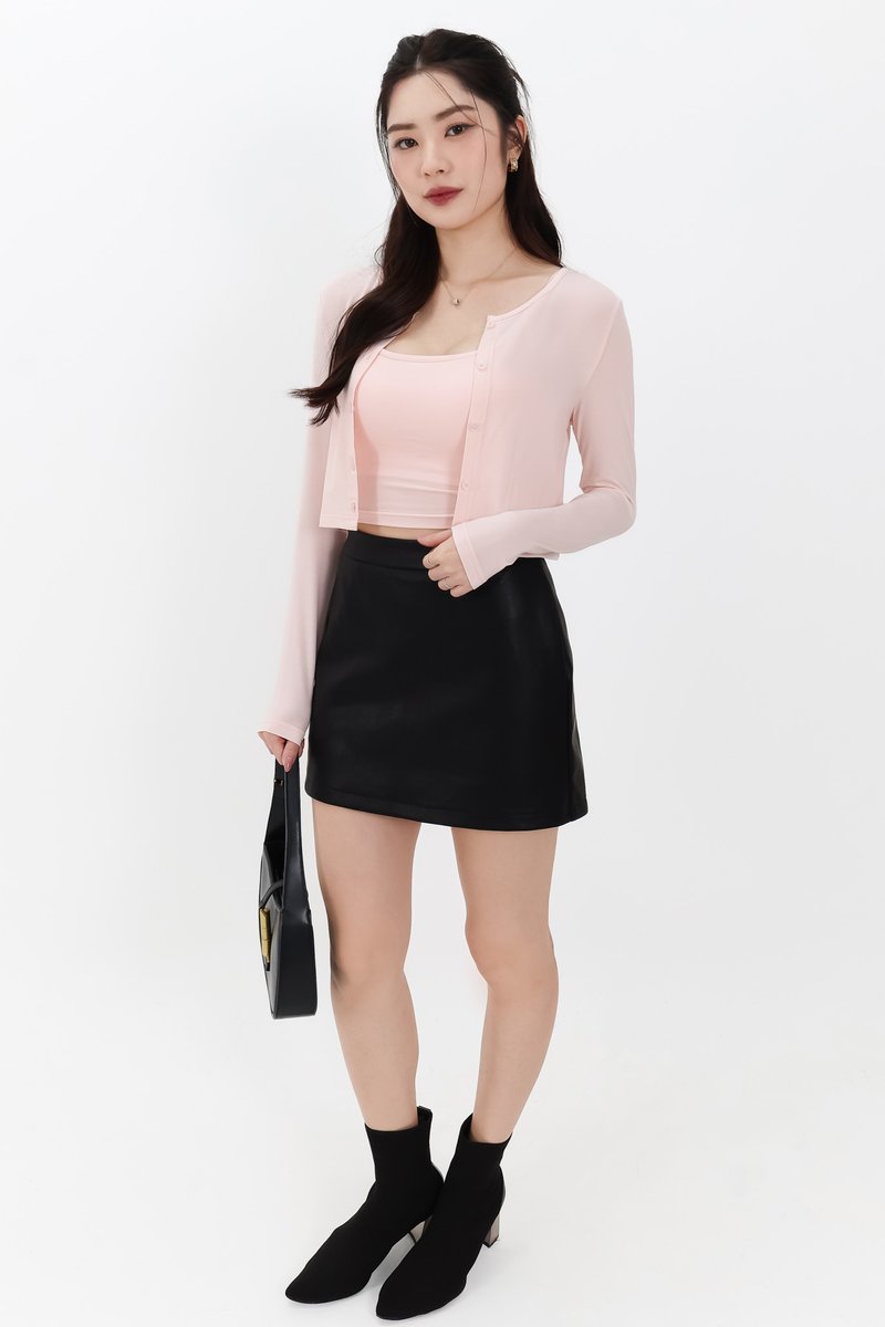 Chaeyi Cardigan Top Set in Light Pink