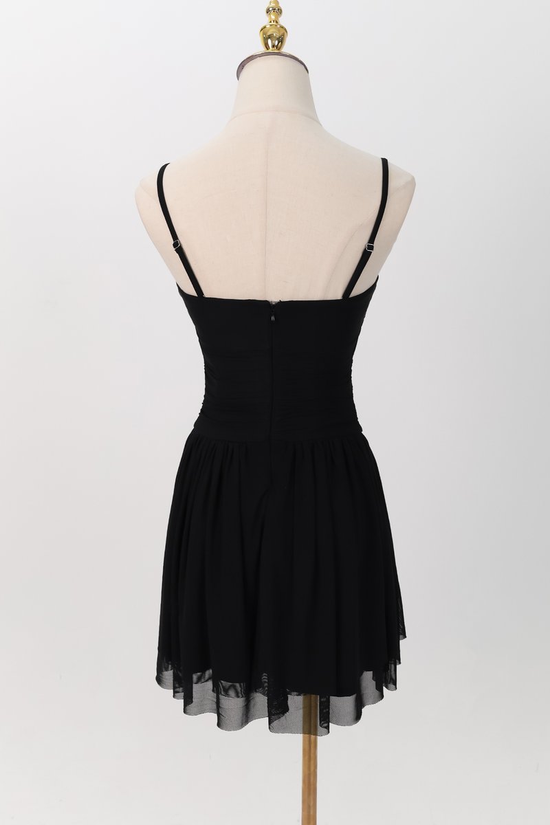 Mardy Mesh Romper Dress in Black