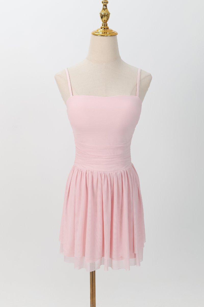 Mardy Mesh Romper Dress in Light Pink