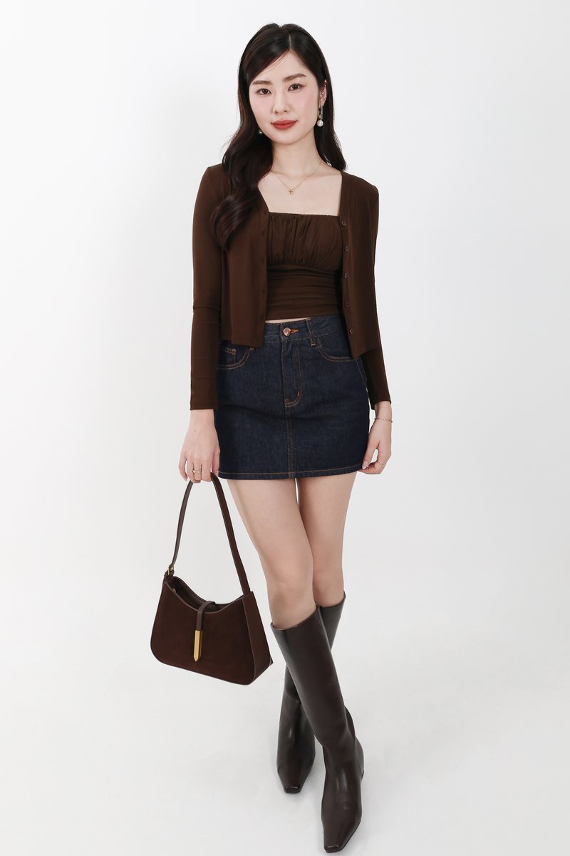 Chaerin Cardigan Top Set in Brown