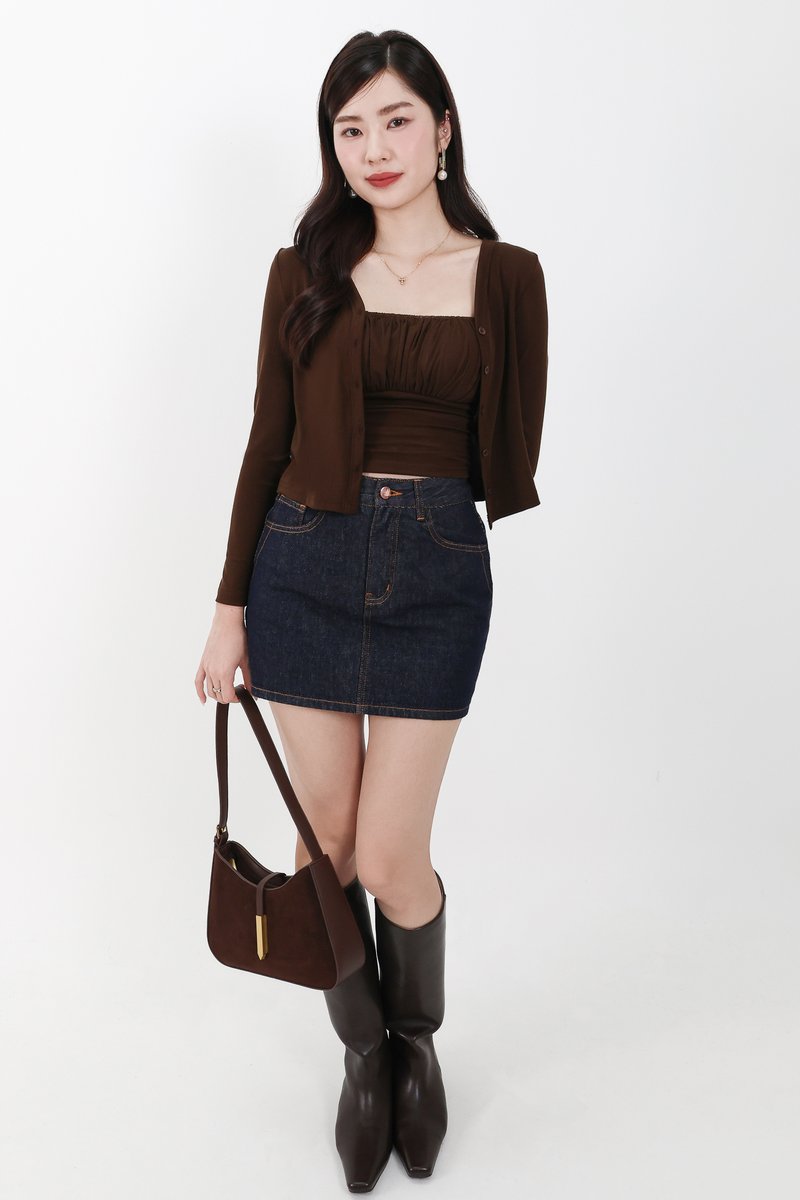 Chaerin Cardigan Top Set in Brown