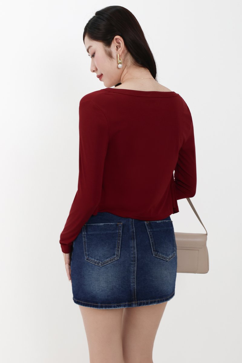 Chaerin Cardigan Top Set in Dark Red