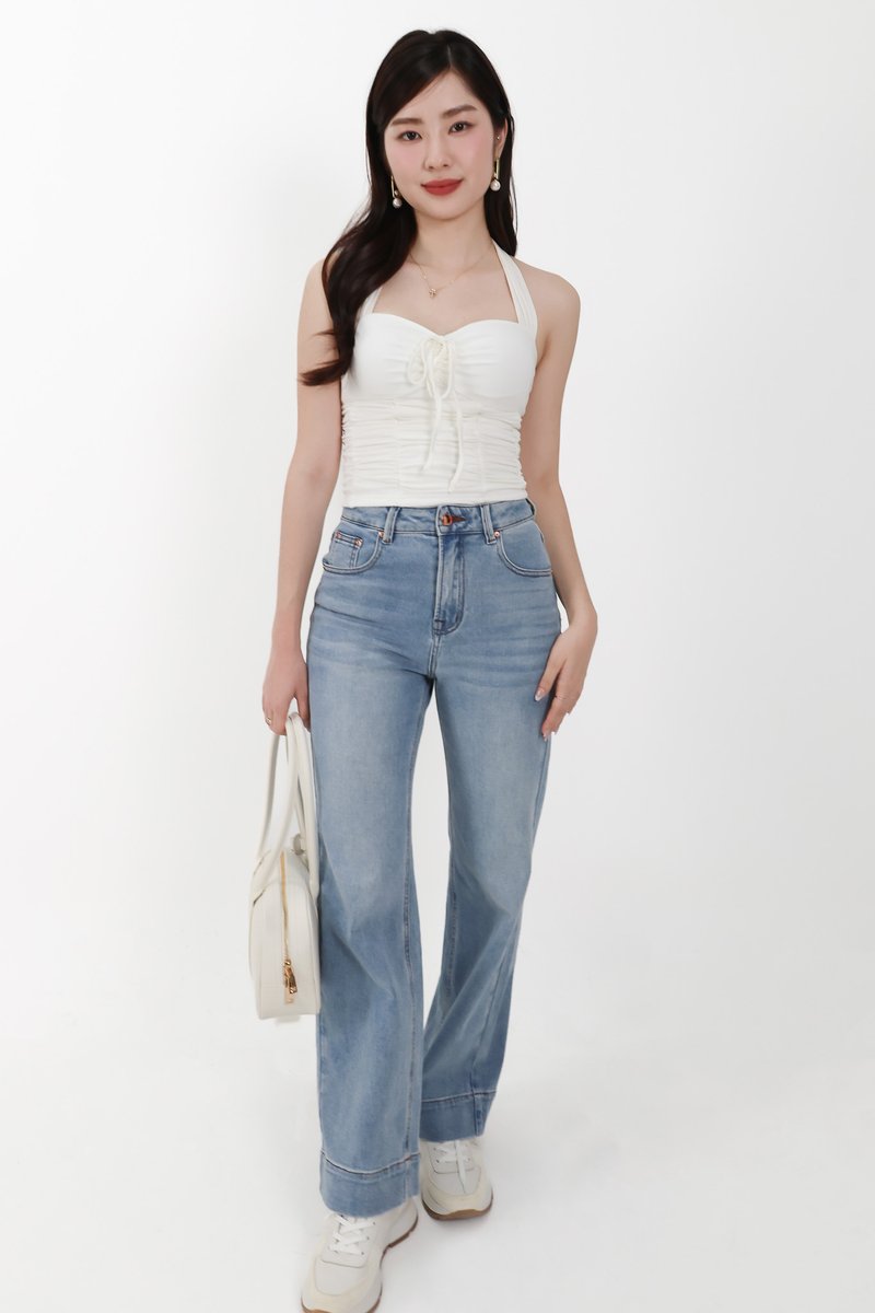 Roxie Ruched Halter Top in White