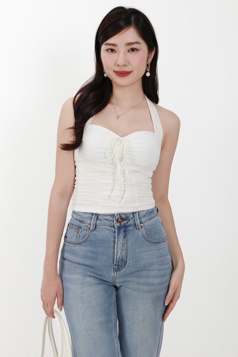 Roxie Ruched Halter Top in White