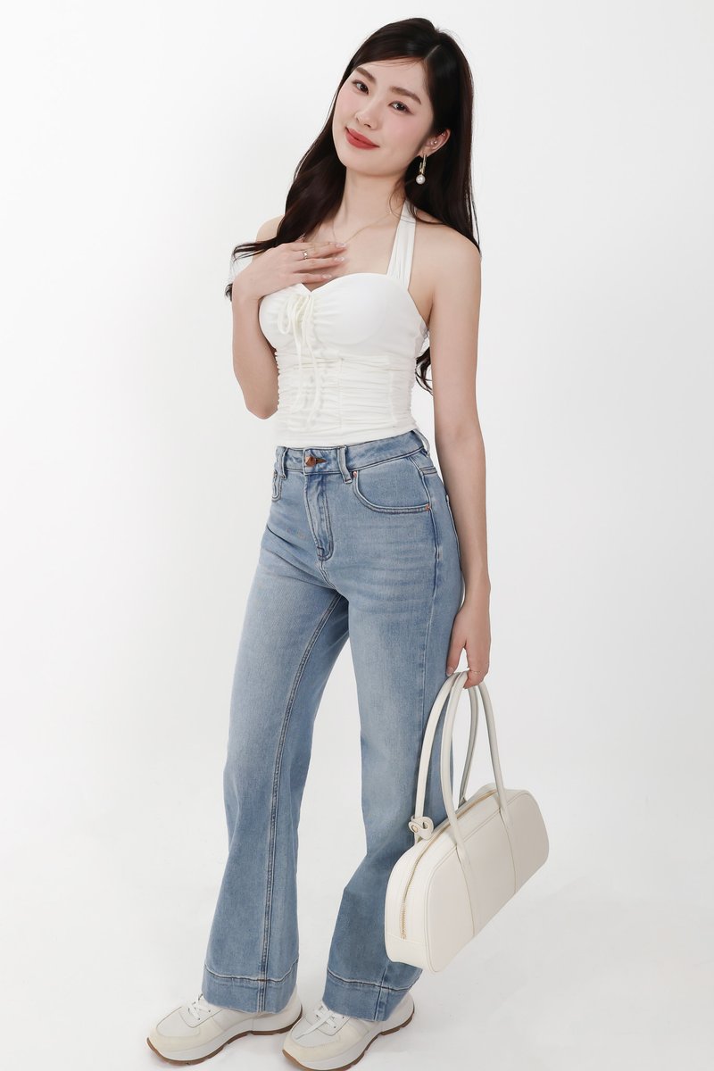 Roxie Ruched Halter Top in White