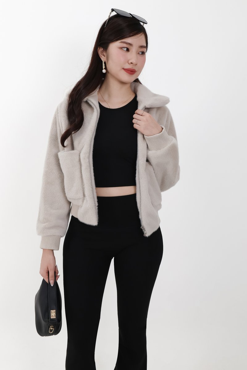 Ferra Furry Jacket in Light Grey