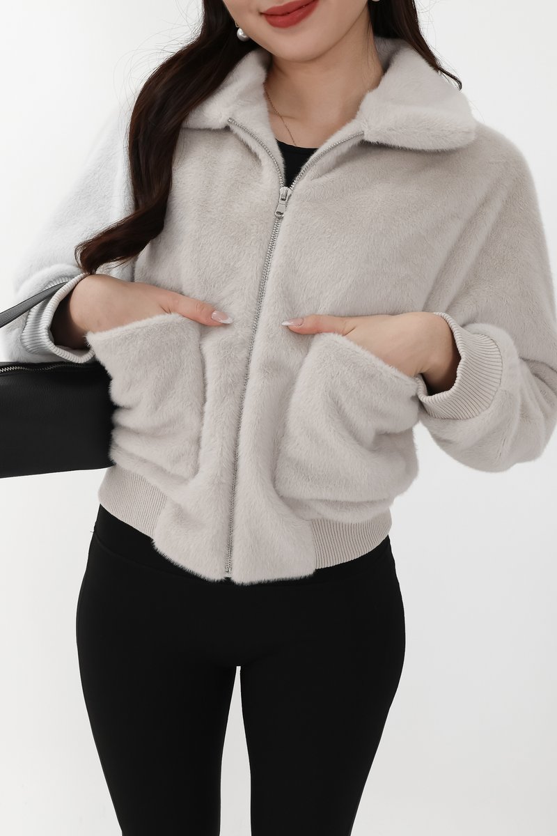 Ferra Furry Jacket in Light Grey