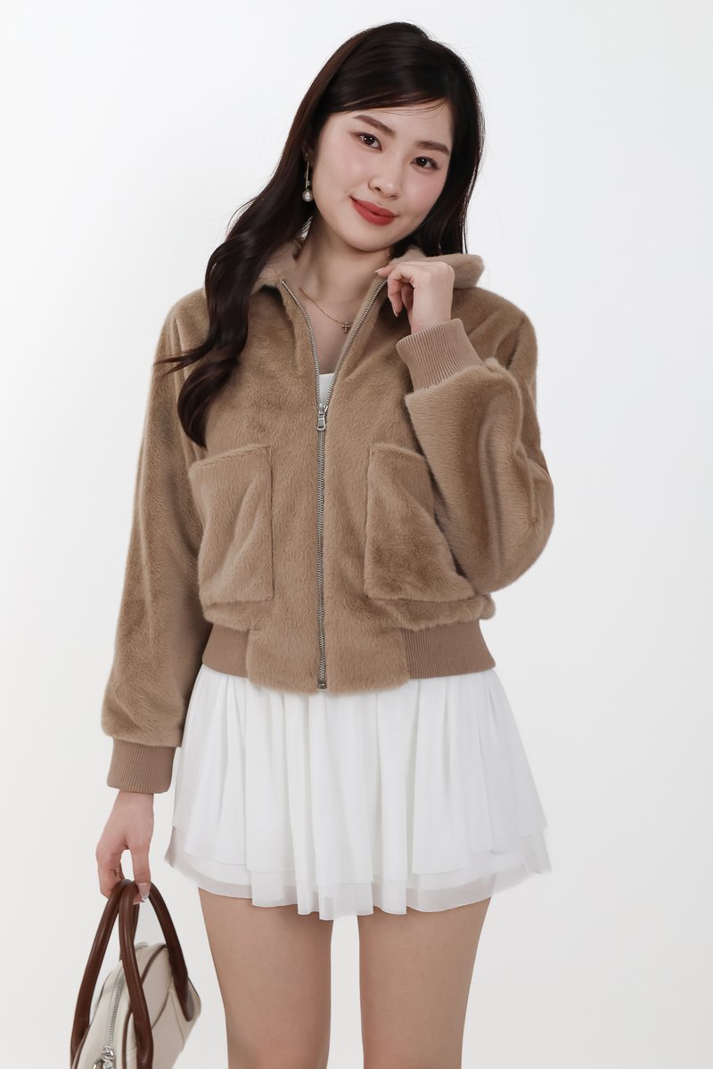 Ferra Furry Jacket in Light Brown