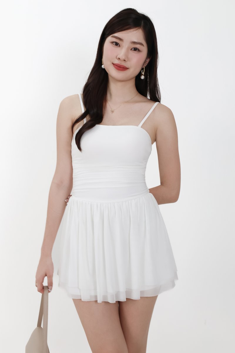 Mardy Mesh Romper Dress in White