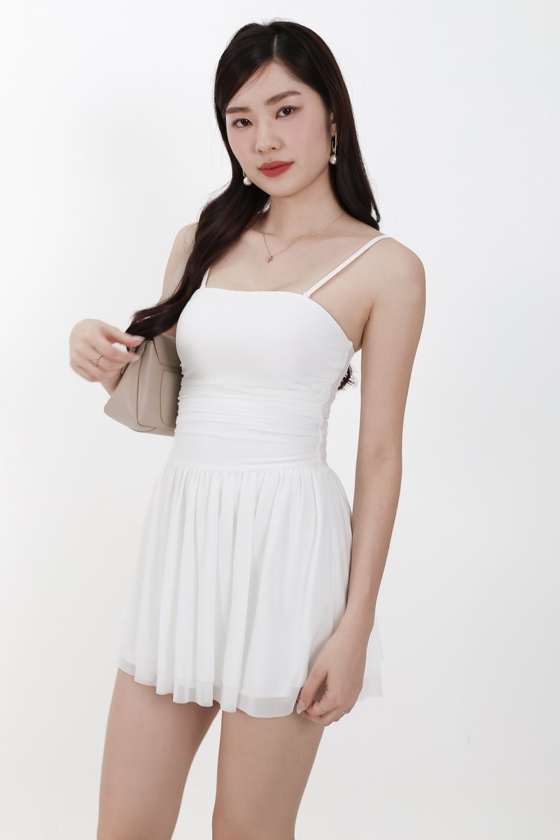 Mardy Mesh Romper Dress in White