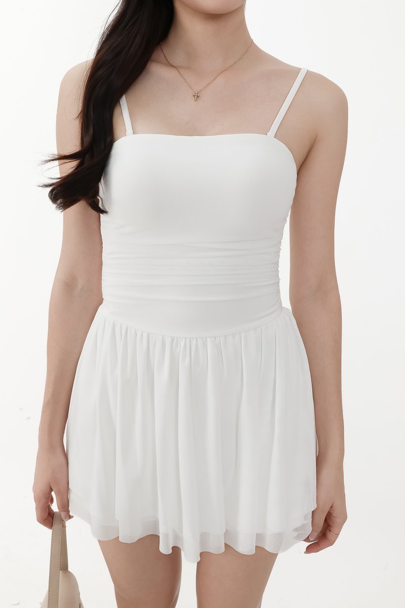 Mardy Mesh Romper Dress in White