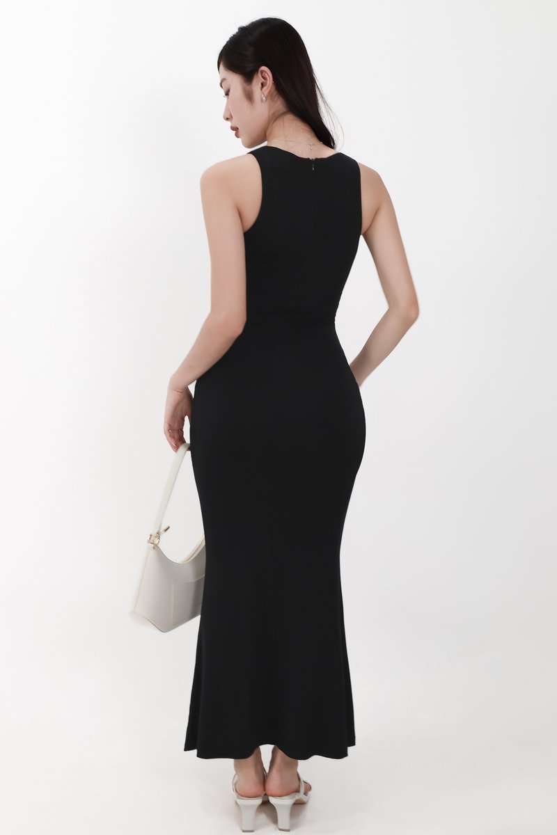 Mira Maxi Ruched Dress in Black ( Regular Length )