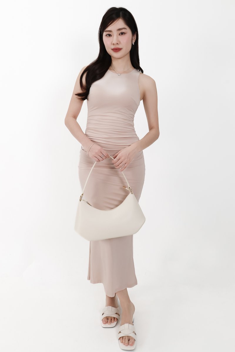 Mira Maxi Ruched Dress in Nude Blush ( Petite Length )