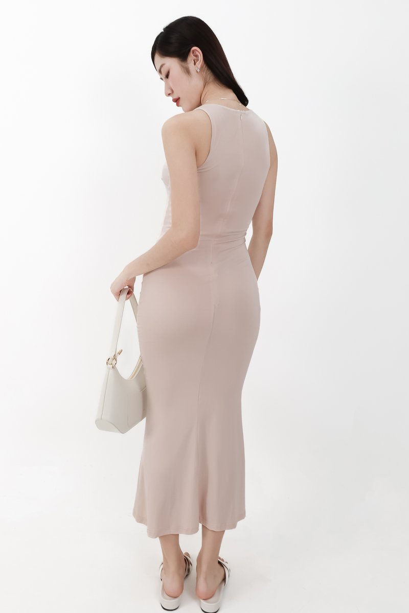 Mira Maxi Ruched Dress in Nude Blush ( Petite Length )