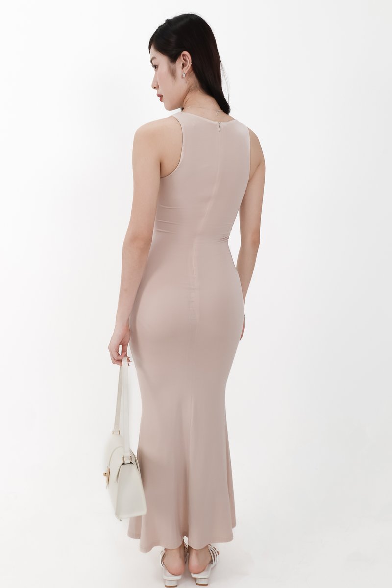 Mira Maxi Ruched Dress in Nude Blush ( Regular Length )