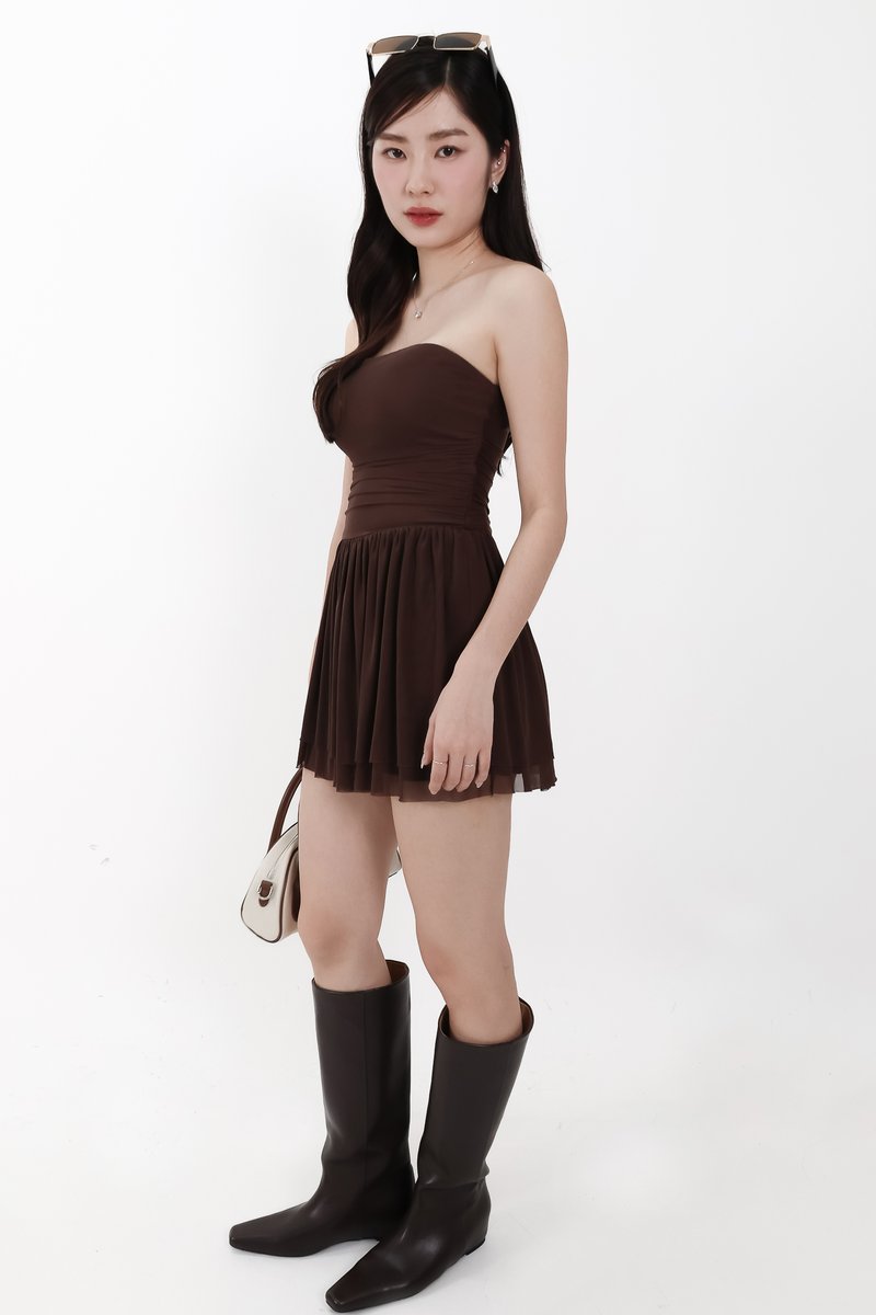 Mardy Mesh Romper Dress in Dark Brown
