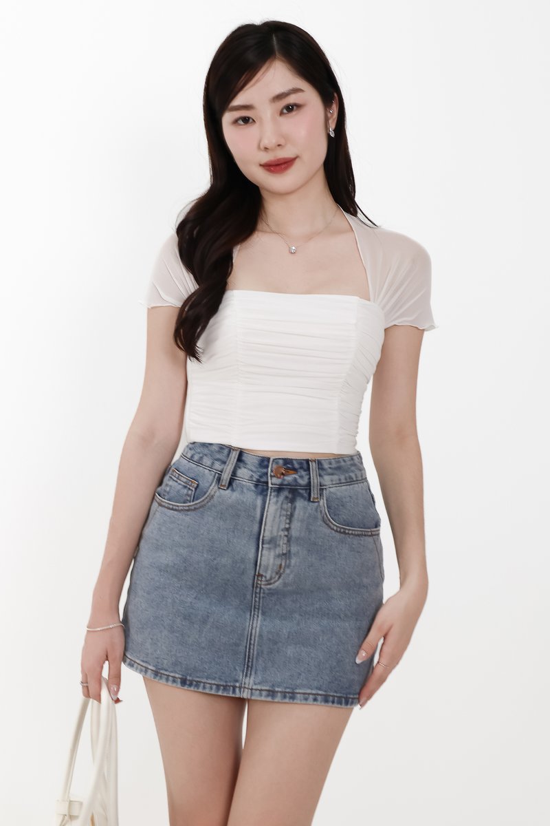 Sebin Sleeved Mesh Top in White
