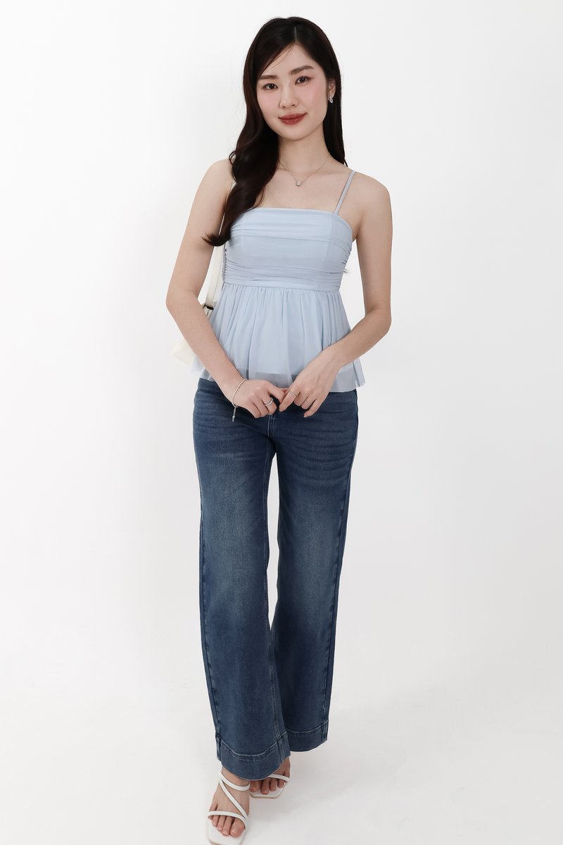 Pyorin Peplum Mesh Top in Pastel Blue