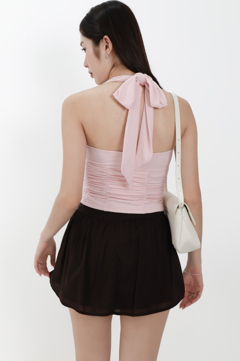 Roxie Ruched Halter Top in Light Pink