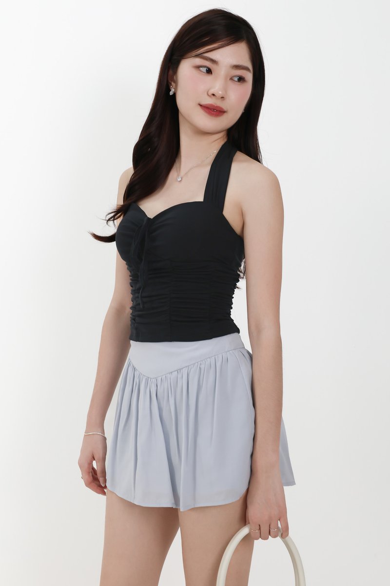 Roxie Ruched Halter Top in Black
