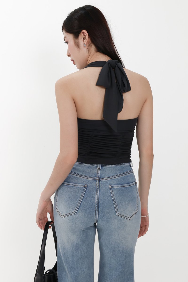 Roxie Ruched Halter Top in Dark Grey