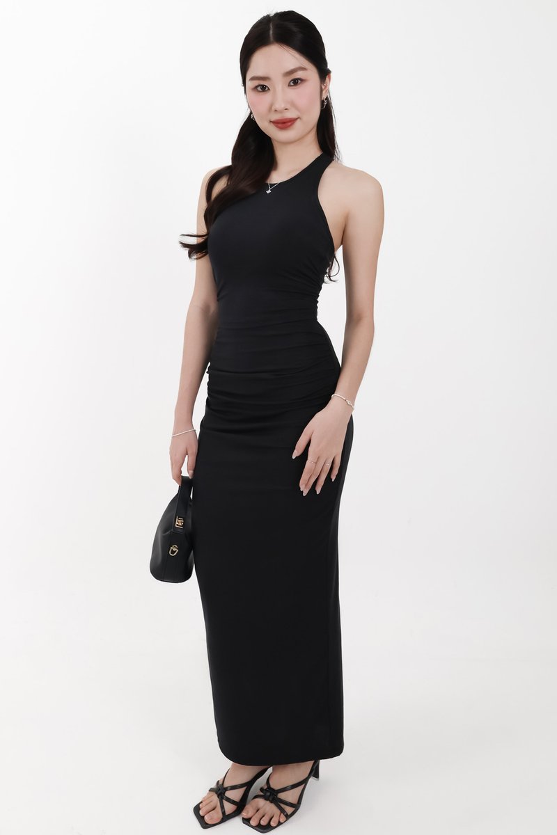 Corina Co-ord Ruched Maxi Skirt in Black ( Regular Length )