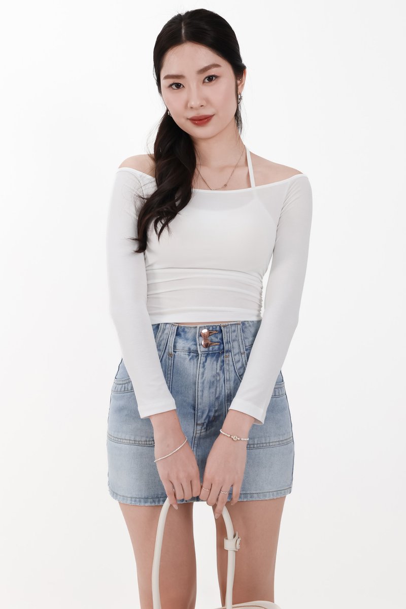 Ode Offshoulder Halter Sleeved Top in White